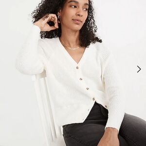 Madewell Maysville V-Neck Cardigan Sweater in LightHouse in Cream